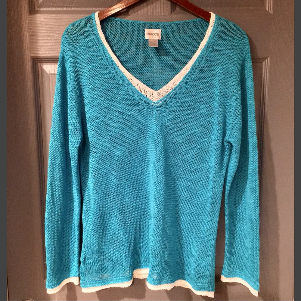 Chico’s V-Neck Open Knit Sweater Size Small